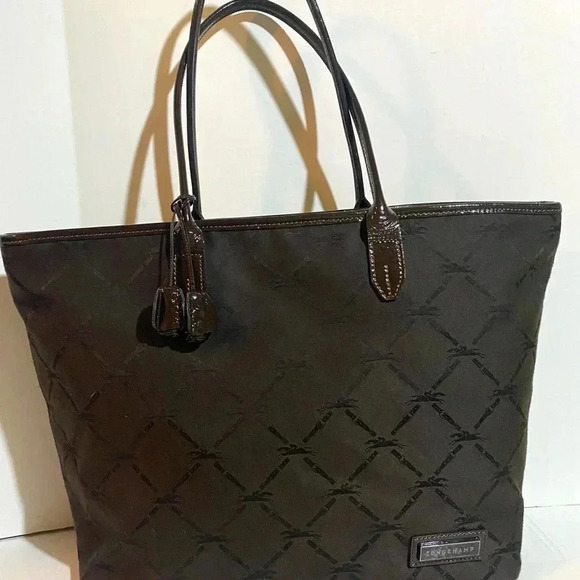 Longchamp brown jacquard canvas tote handbag - Picture 8 of 10